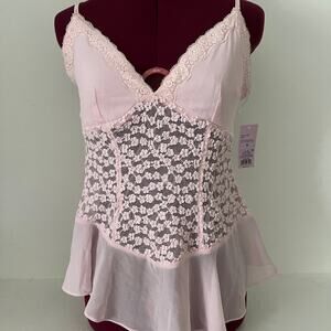 Wild Fable Pink Lace Camisole Cami Floral Sheer Tank Top V-Neck NWT Size M